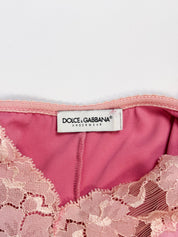Dolce & Gabbana 2000s Rose Satin Lace-Trim Cami Top - S