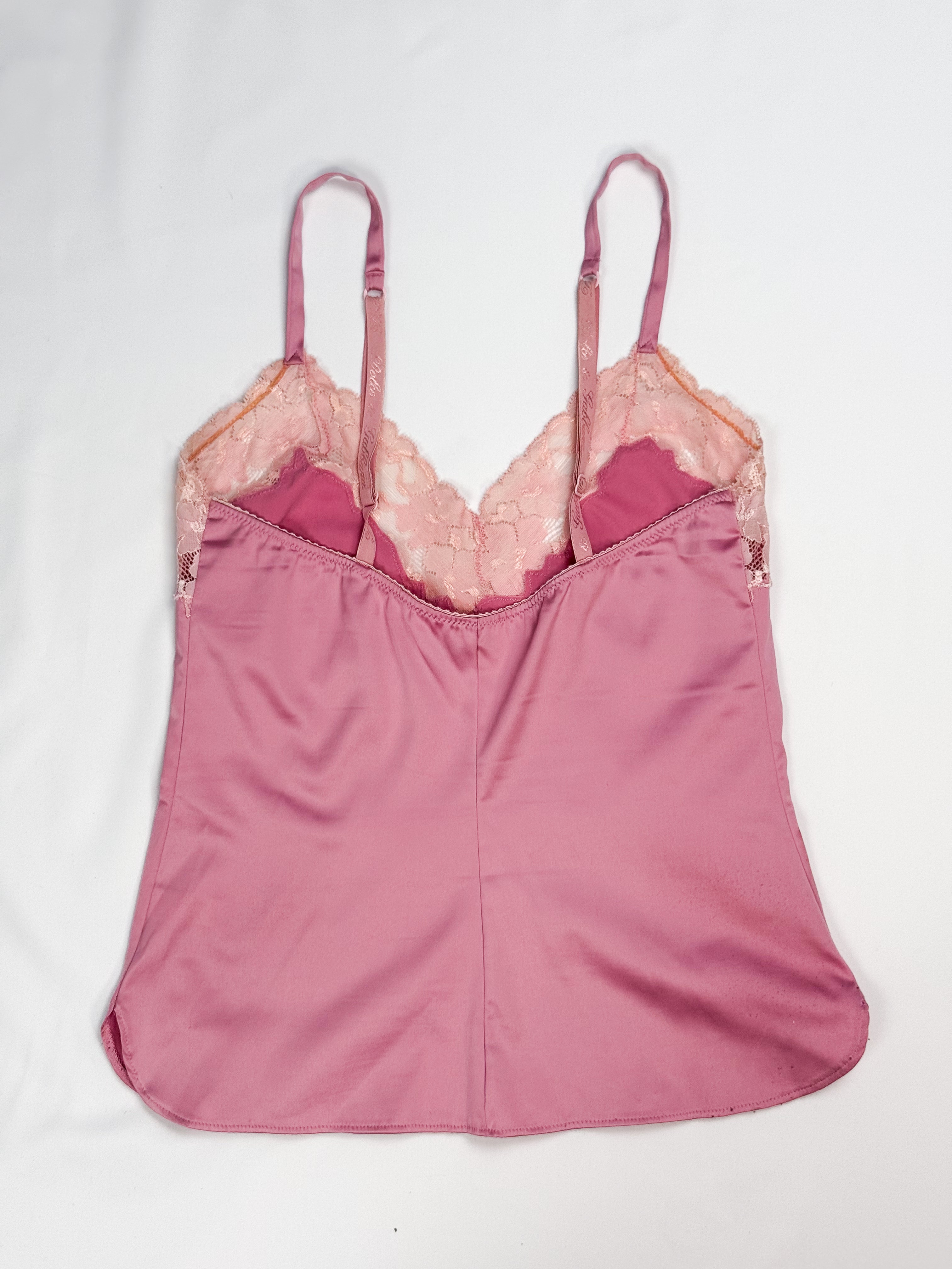 Dolce & Gabbana 2000s Rose Satin Lace-Trim Cami Top - S