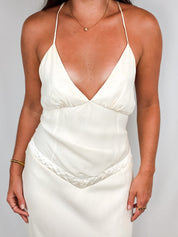 Rose & Thin 2000s Cream Silk Cross-Back Slip Midi Dress - XS/S