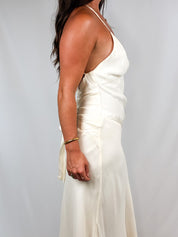 Rose & Thin 2000s Cream Silk Cross-Back Slip Midi Dress - XS/S