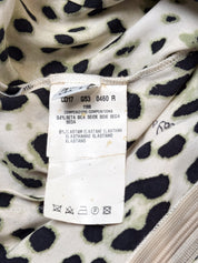 Green leopard print silk midi slip dress, lace trim detail