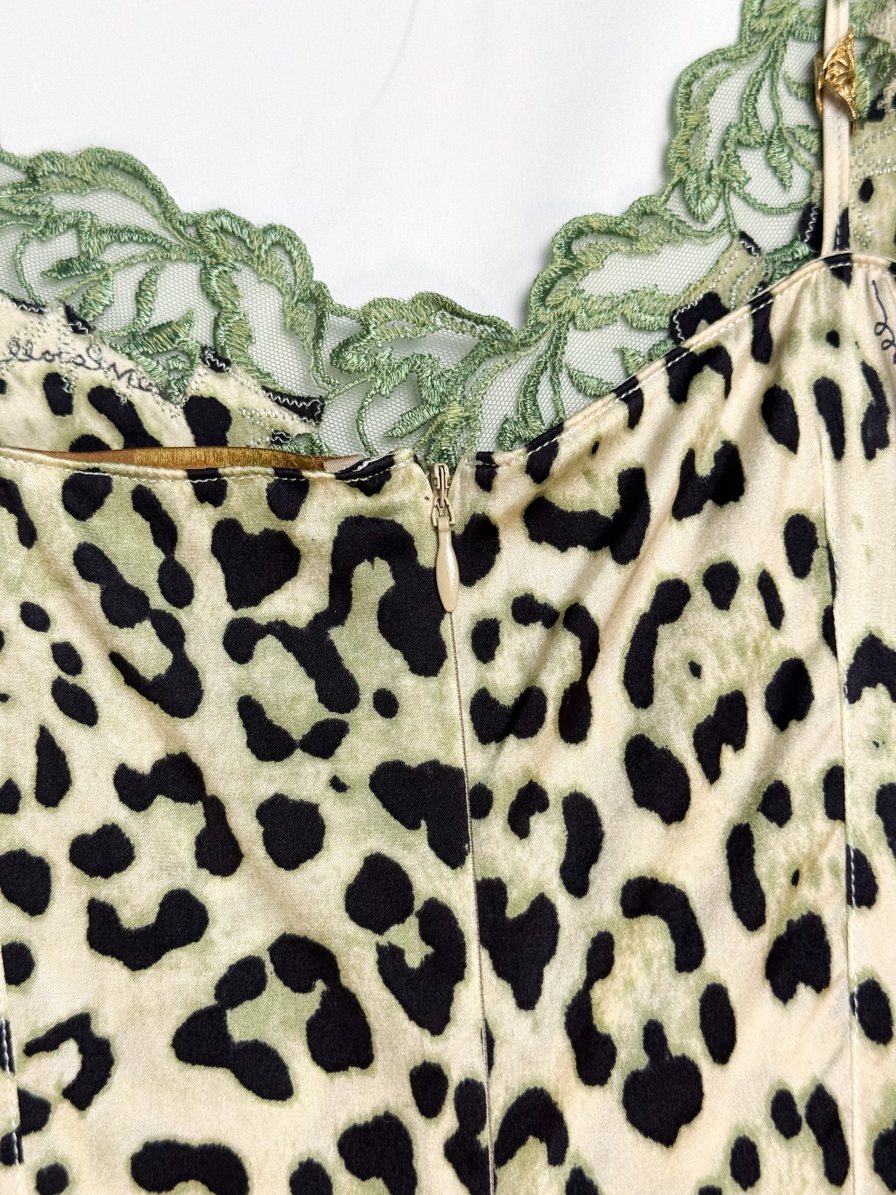 Roberto Cavalli 2000s silk leopard slip dress, hidden back zip