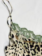 Class Roberto Cavalli green leopard silk midi dress detail