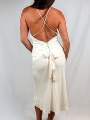 Rose & Thin 2000s Cream Silk Cross-Back Slip Midi Dress - XS/S