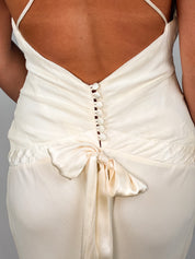 Rose & Thin 2000s Cream Silk Cross-Back Slip Midi Dress - XS/S
