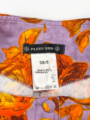 Plein Sud 1990s Lavender Orange Rose Print Cotton Mini Skirt - S