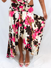 Enzo Loco 2000s Pink & Brown Floral Cutout Halter Maxi Dress - S/M