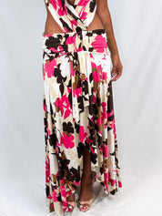 Enzo Loco 2000s Pink & Brown Floral Cutout Halter Maxi Dress - S/M