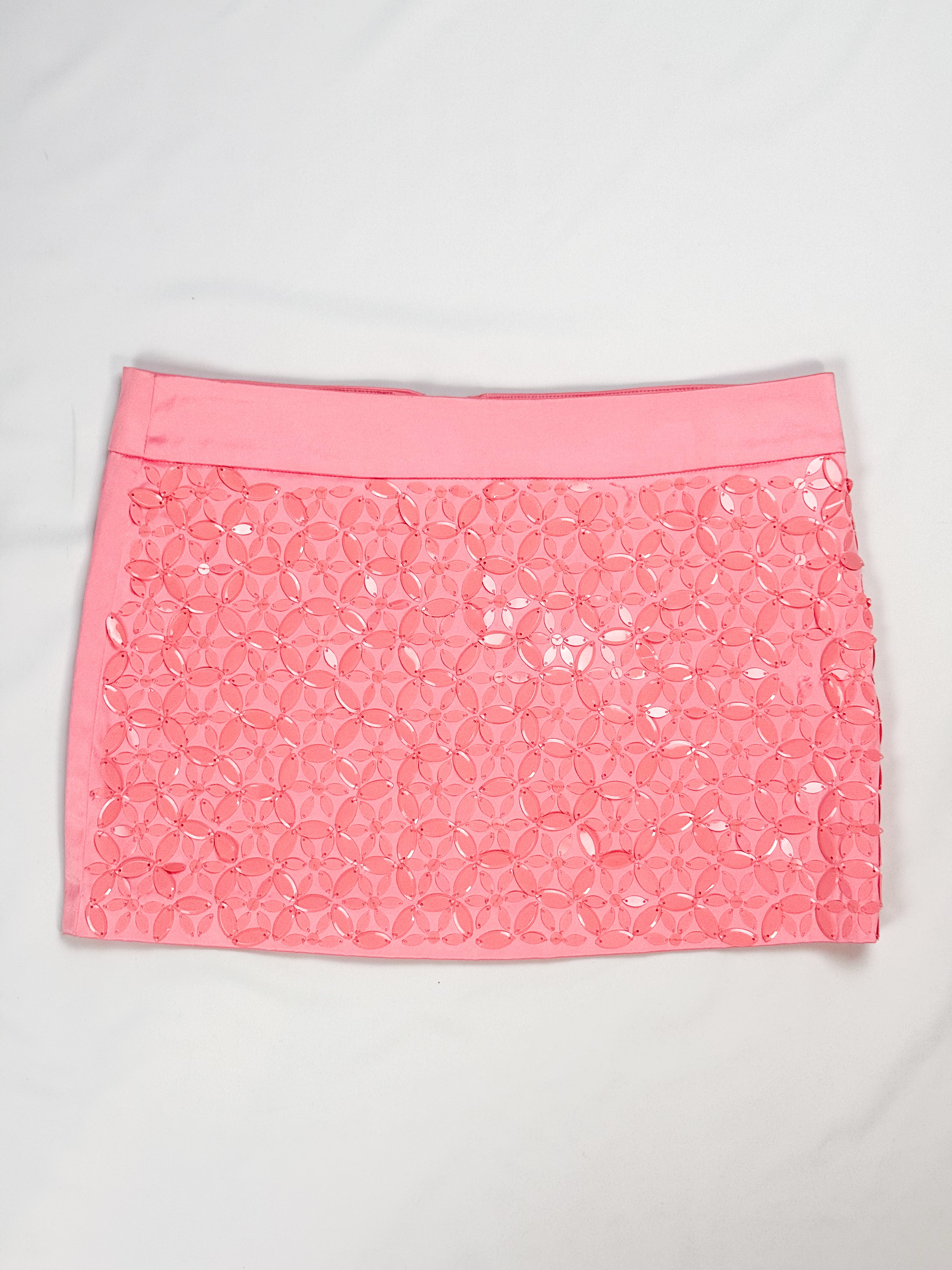 Specchio 2000s coral pink paillette low-rise mini skirt
