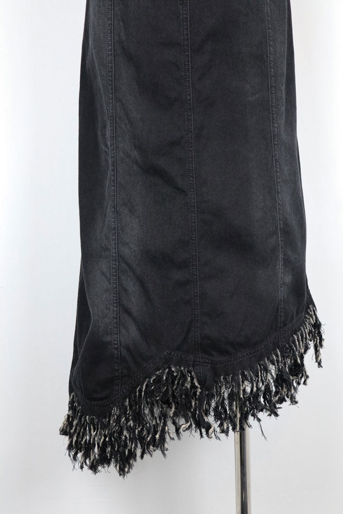 Plein Sud 2000s Black Denim Strapless Fringe Hem Dress – L