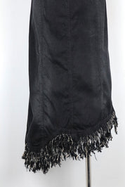 Plein Sud 2000s Black Denim Strapless Fringe Hem Dress – L