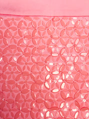 Coral pink Specchio mini skirt with four-petal floral paillette pattern