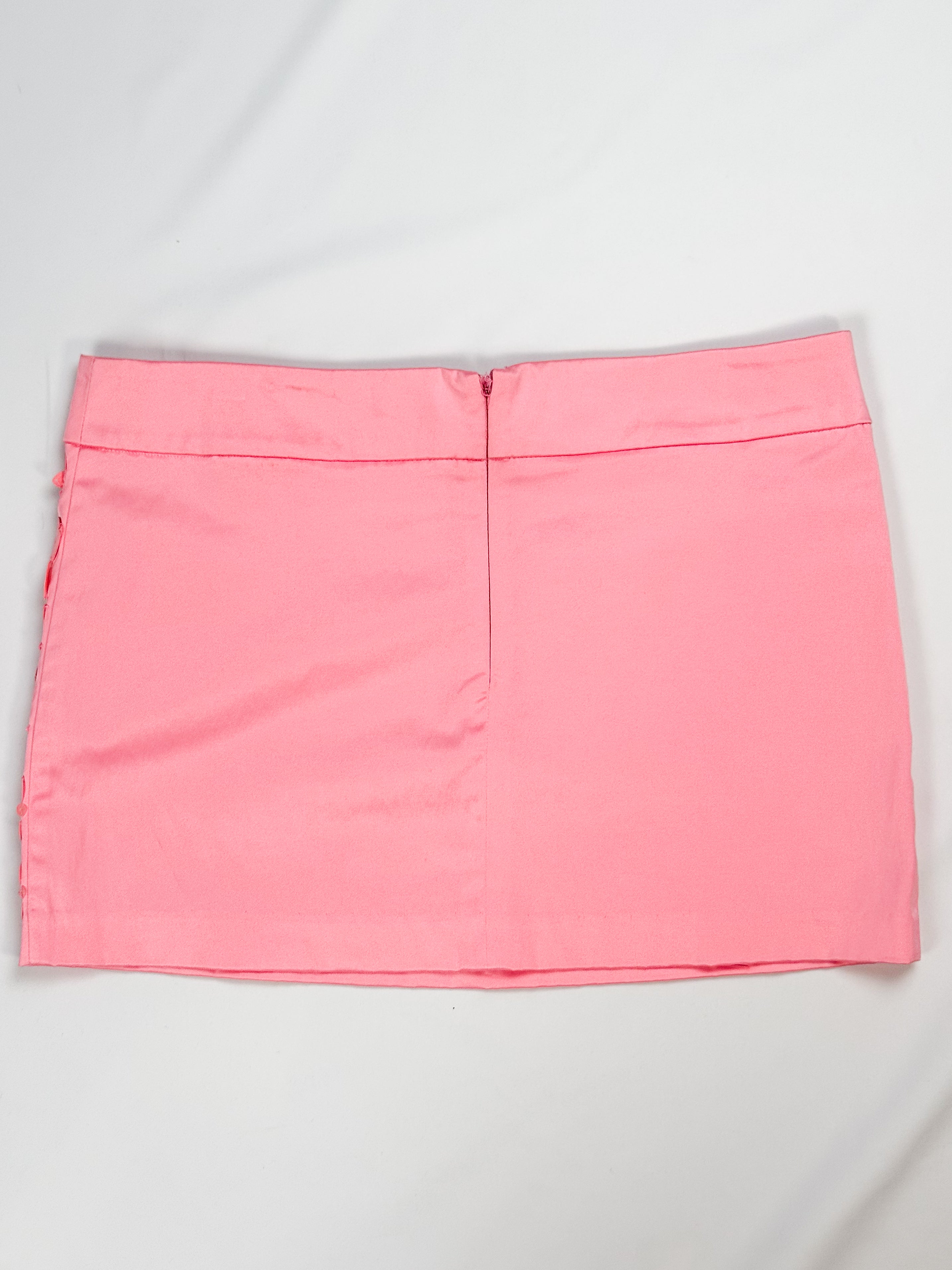 Coral pink paillette mini skirt by Specchio, 2000s