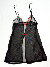 La Perla Occhi Verdi 2000s Black Mesh Rose Embroidered Babydoll - XS/S
