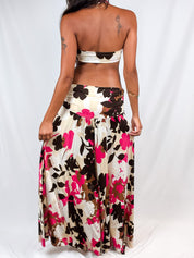 Enzo Loco 2000s Pink & Brown Floral Cutout Halter Maxi Dress - S/M