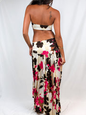 Enzo Loco 2000s Pink & Brown Floral Cutout Halter Maxi Dress - S/M
