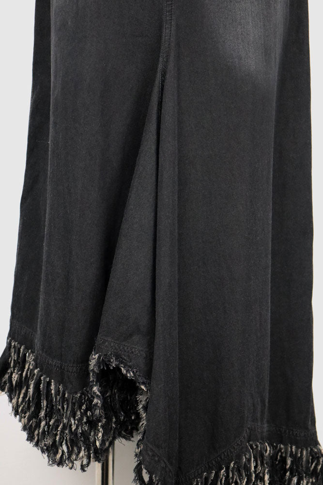 Plein Sud 2000s Black Denim Strapless Fringe Hem Dress – L