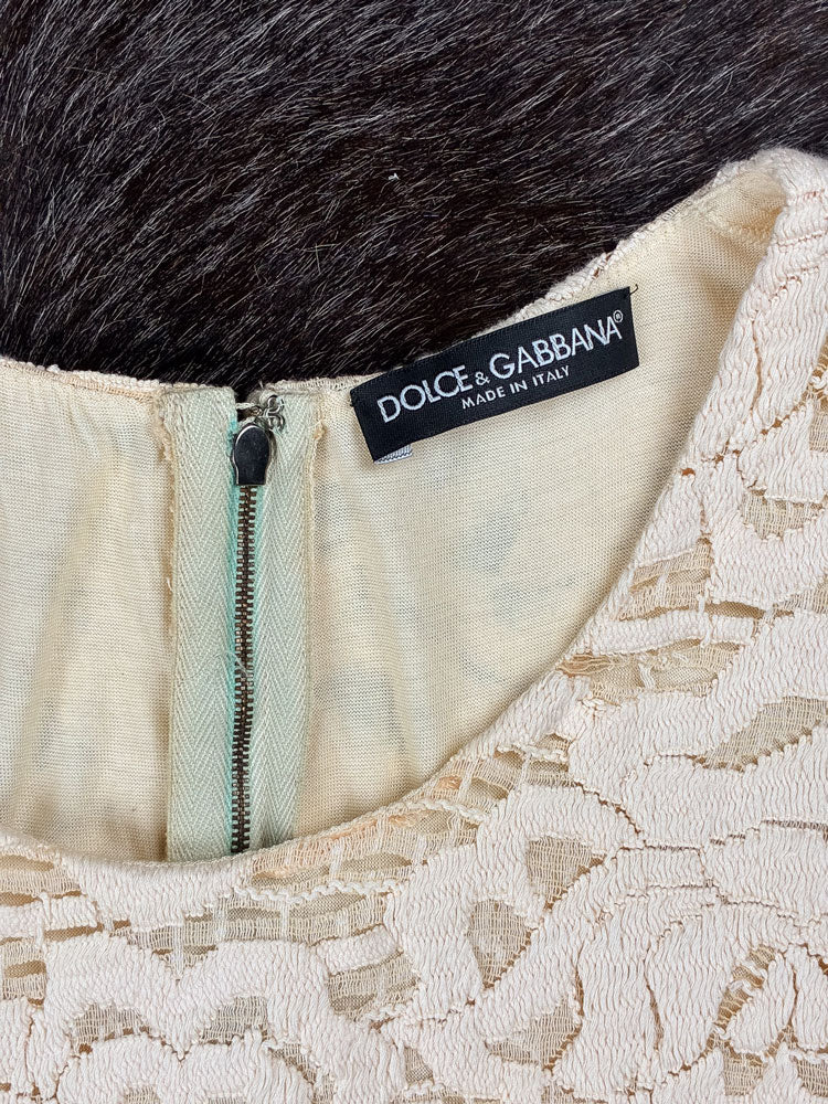 Dolce & Gabbana 2006 Beige Floral Lace Mini Dress
