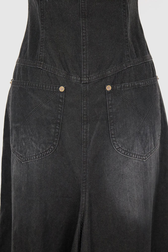 Plein Sud 2000s Black Denim Strapless Fringe Hem Dress – L
