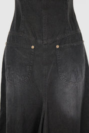 Plein Sud 2000s Black Denim Strapless Fringe Hem Dress – L