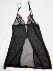 La Perla Occhi Verdi 2000s Black Mesh Rose Embroidered Babydoll - XS/S