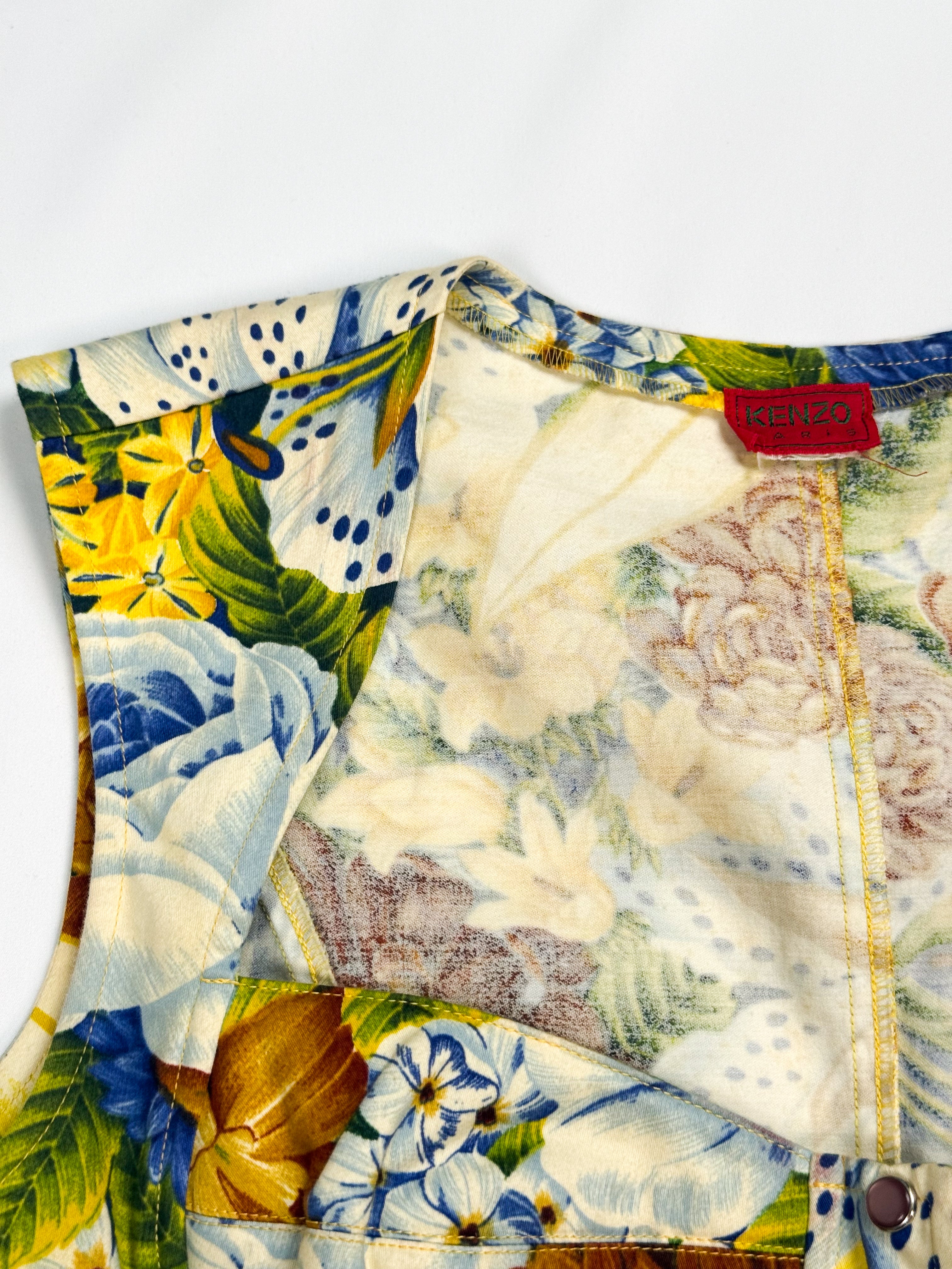 Kenzo 1990s Mixed Floral Print Structured Corset - S/M
