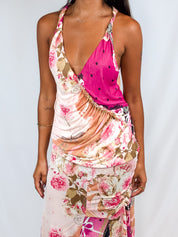 Blumarine 2000s Pink Floral Halter Top & Midi Skirt Set - S