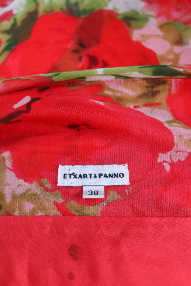 1990s Red Silk Floral Dress with Scarf Detail – XS