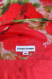 1990s Red Silk Floral Dress with Scarf Detail – XS