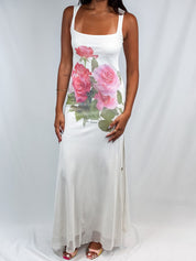 Enzo Loco 2000s Rose Print Bodycon Mermaid Maxi Dress - XS/S