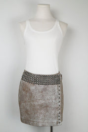 NUE 19.04 Early 2000s Silver Studded Goat Leather Mini Skirt – S