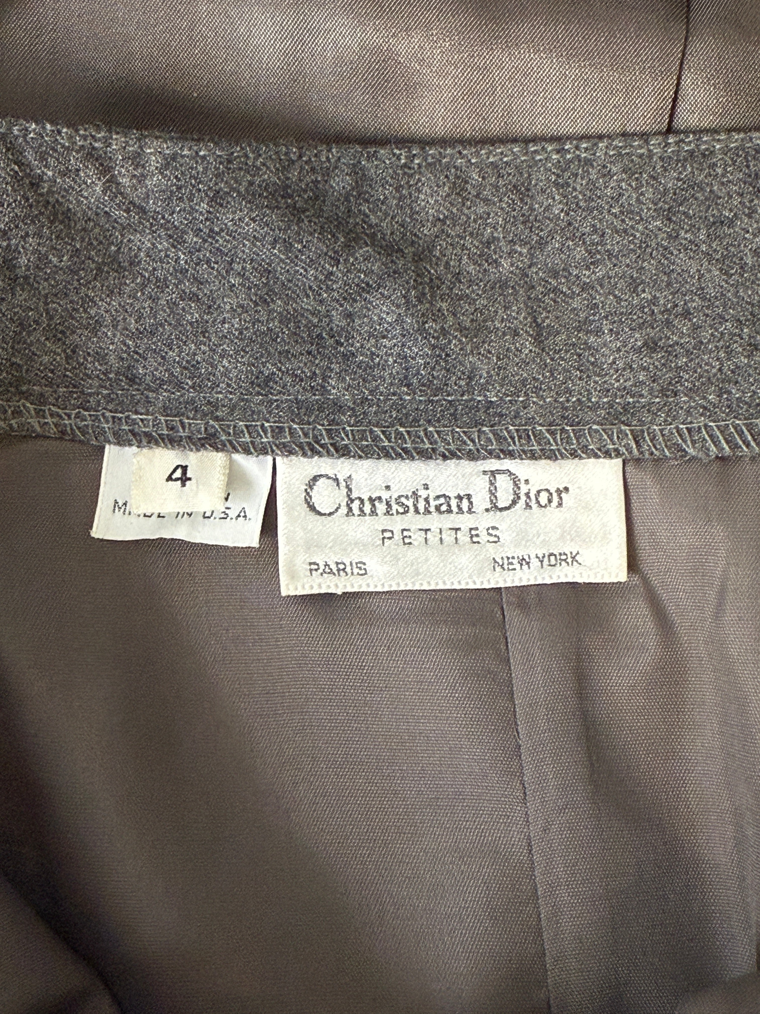 Christian Dior Petites 1980s Grey Flannel Blazer and Skirt Set - XS