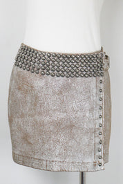 NUE 19.04 Early 2000s Silver Studded Goat Leather Mini Skirt – S