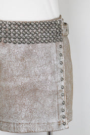 NUE 19.04 Early 2000s Silver Studded Goat Leather Mini Skirt – S