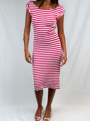 Armani Jeans 2000s Fuchsia & White Striped Bodycon Midi Dress - XS-L