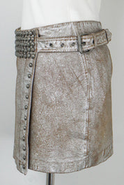 NUE 19.04 Early 2000s Silver Studded Goat Leather Mini Skirt – S