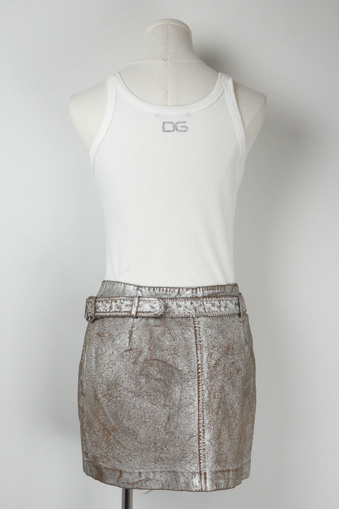 NUE 19.04 Early 2000s Silver Studded Goat Leather Mini Skirt – S