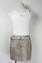 NUE 19.04 Early 2000s Silver Studded Goat Leather Mini Skirt – S