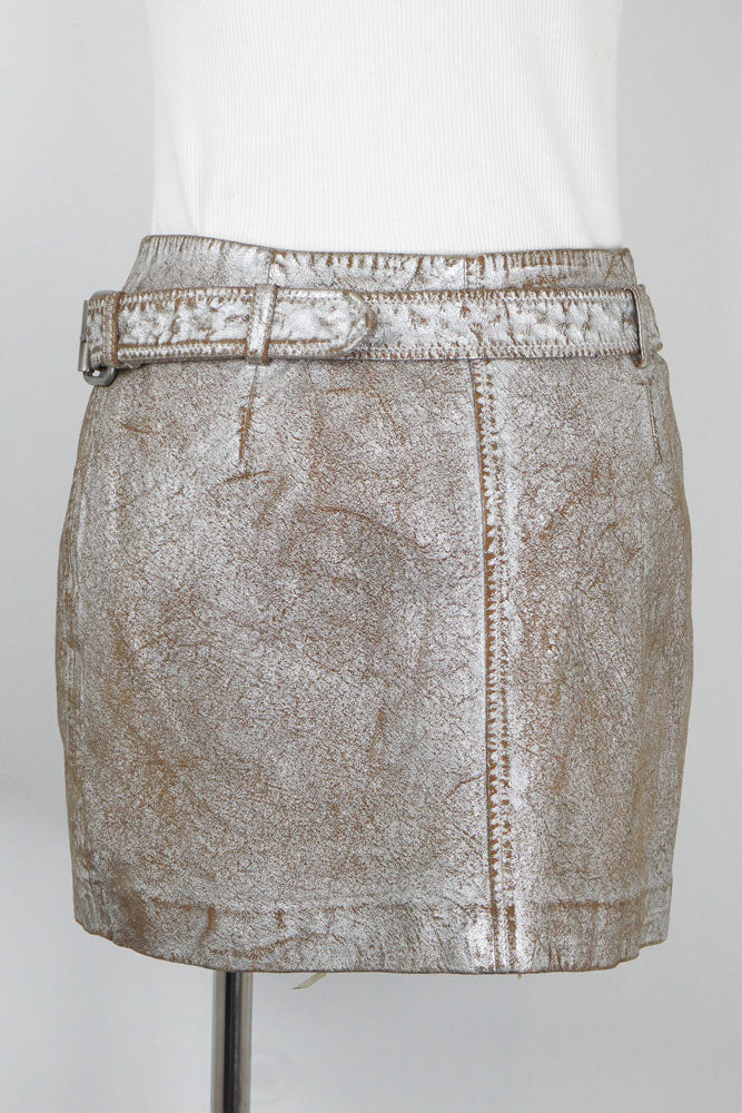 NUE 19.04 Early 2000s Silver Studded Goat Leather Mini Skirt – S