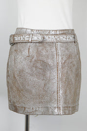 NUE 19.04 Early 2000s Silver Studded Goat Leather Mini Skirt – S