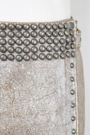 NUE 19.04 Early 2000s Silver Studded Goat Leather Mini Skirt – S