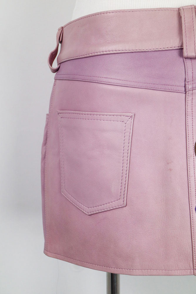 Y2K Daniel Guccini Pink Leather Mini Skirt - M