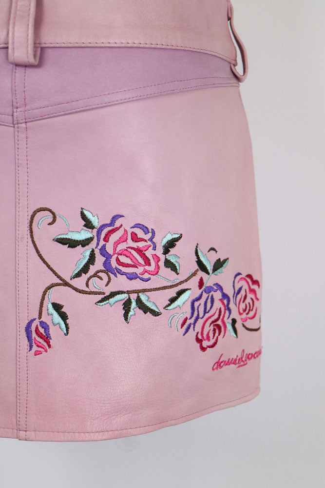 Y2K Daniel Guccini Pink Leather Mini Skirt - M