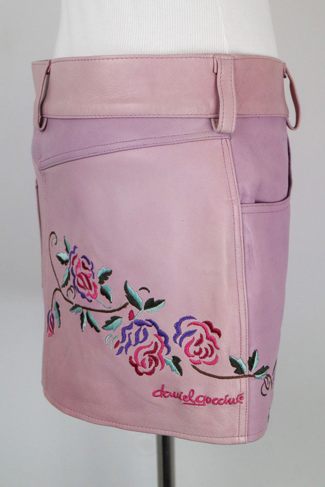 Y2K Daniel Guccini Pink Leather Mini Skirt - M