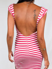 Armani Jeans 2000s Fuchsia & White Striped Bodycon Midi Dress - XS-L