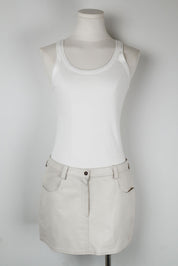 Daniel Guccini 2000s White Leather Floral Embroidered Mini Skirt – S/M