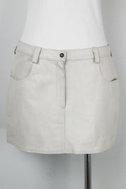 Daniel Guccini 2000s White Leather Floral Embroidered Mini Skirt – S/M