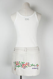 Daniel Guccini 2000s White Leather Floral Embroidered Mini Skirt – S/M
