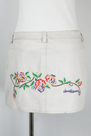 Daniel Guccini 2000s White Leather Floral Embroidered Mini Skirt – S/M