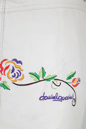 Daniel Guccini 2000s White Leather Floral Embroidered Mini Skirt – S/M
